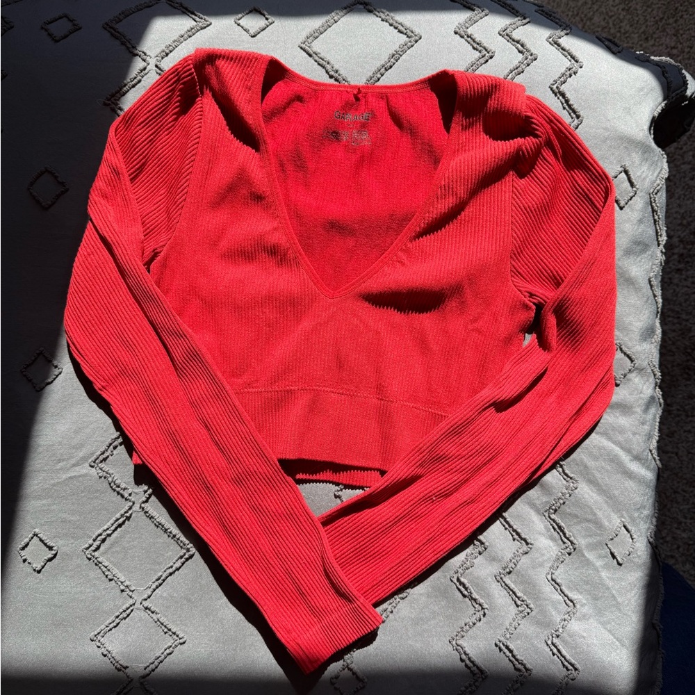 Garage Seamless Cropped Long Sleeve Top | Red | Size Small